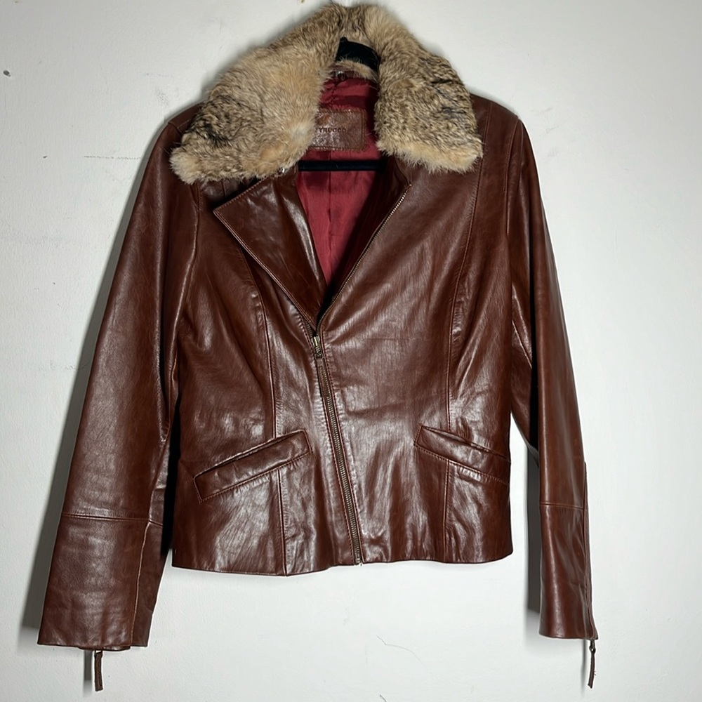 Trucco Fur Collar Leather Bomber Pilot Jacket
